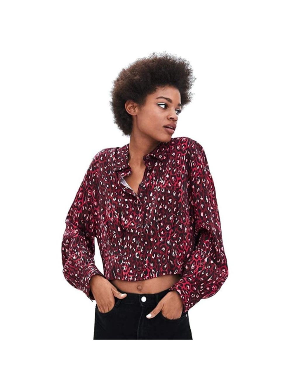 Zara TRF Collection Women's Cropped Cheetah Print Top Red Black Size M